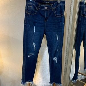 Blue age denim distressed jeans